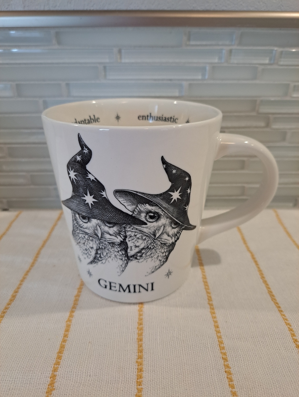 Williams Sonoma Gemini Zodiac Mug Rory Dobner Owls Astrology Coffee Tea Cup